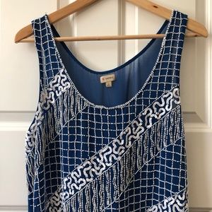 Cremieux blue beaded sequin tank L